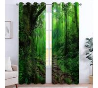 Rideaux Imprimes 140L x 260H cm x2 Économies d'énergie & Réduction du Bruit Rideau, Vert Chambre Adult Salon Moderne, Draperies Intérieurs à Oeillets, prêt a Poser, Forêt Arbres Soleil Brume