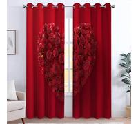 Rideaux Imprimes 75L x 166H cm x2 Économies d'énergie & Réduction du Bruit Rideau, Rouge Chambre Adult Salon Moderne, Draperies Intérieurs Oeillets, prêt Poser, Roses Forme Cœur Romance Amour Fleurs