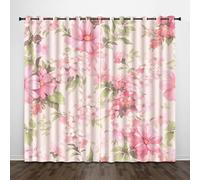 Rideaux Intérieurs Floral L70 x H160 CM 2 Panneaux Draperies Rose Fleurs Vert Feuilles Occultant D'effet Thermique avec Oeillets Rideau pour Chambre à Coucher Cuisine Salon Salle Bain