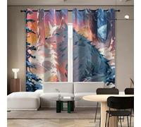 Rideaux Intérieurs Loup Jungle Couleurs Oniriques L85 x H200 CM 2 Panneaux Draperies Animaux Occultant D'effet Thermique avec Oeillets Rideau pour Chambre à Coucher Cuisine Salon Salle Bain