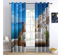 Rideaux Isolation Lumiere Uv, Rideau Économies d'énergie et Réduction du bruit, Méditerranée Falaise Vue Sur Mer Canapé L280 x H245 cm Microfibre, phonique et Thermique, Adult Salon Chambre, Bleu