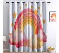 Rideaux isolés Thermiquement 110 L X 215 H cm, Lot de 2 Rideaux Dessin Animé Dessiné À La Main Arcenciel Nuages à œillets Occultants et Réducteurs de Bruit pour Chambre et Salon - Rose Clair