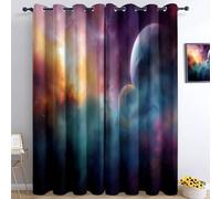 Rideaux isolés Thermiquement 91.5 L X 214 H cm, Lot de 2 Rideaux Fantastique Mystérieux Galaxie Espace à œillets Occultants et Réducteurs de Bruit pour Chambre et Salon - Bleu-Violet