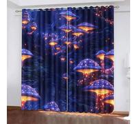 Rideaux Jungle Fantastique L85 x H200 CM 2 Panneaux Draperies Bleu Lumineux Champignons Protection UV Occultant D'effet Thermique avec Oeillets Rideau pour Chambre à Coucher Cuisine Salon