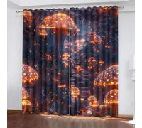 Rideaux Jungle Fantastique L85 x H200 CM 2 Panneaux Draperies Herbe Lumineux Champignons Protection UV Occultant D'effet Thermique avec Oeillets Rideau pour Chambre à Coucher Cuisine Salon