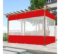 Rideaux latéraux en vinyle imperméable durable pour pergolas, terrasses et pavillons - Panneaux latéraux en PVC transparent résistant aux intempéries - Rouge et transparent - 2,9 x 2,1 m (l x H)