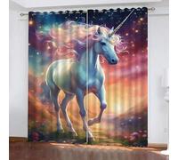 Rideaux Licorne Cheval 2 Panneaux L 140Cm X H 245Cm,Rideau Opaque Occultant Et Thermique Isolant Anti Froid Et Chaleur,Rideaux Oeillets Motif Galaxie pour Chambre Enfant Salon,B10