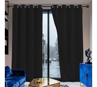 Rideaux Lot de 1 160 x 290 cm Polyester, 100% Bloquer Lumière Rideaux Phonique Rideau Cuisine Moderne Design Moderne à Oeillets, Plusieurs Tailles pour Salon Chambre, Noir