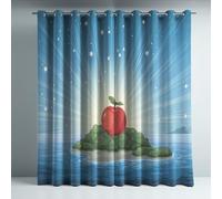 Rideaux Lot de 2 Occultants Thermiques à Oeillets 135 x 240 cm Pomme île en mer Dessin animé, Rideaux Intérieurs en Tissu Microfibre Bleu pour Décoration de la Maison