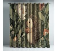 Rideaux Lot de 2 Occultants Thermiques à Oeillets 280 x 260 cm Petit hérisson Fleurs Dessin animé, Rideaux Intérieurs en Tissu Microfibre Vert Foncé pour Décoration de la Maison