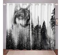 Rideaux Loup Safari,forêt brumeuse,imprimé Sauvage,pour Enfants,garçons,Filles,Animaux de la Jungle,Style Sauvage,117 x 137 cm