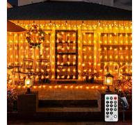 Rideaux lumineux à énergie solaire,6M x 1M, guirlande lumineuse féerique en cascade, fil vert, lumières solaires de jardin extérieur avec télécommande, étanche