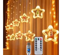 Rideaux Lumineux Ninonly 8 Modes D'éclairage et Variateur 100Led Rideau Lumineux Interieur Télécommande Minuteur étanche pour Sapins de Noël Intérieurs et Extérieurs(Bague étoile aux couleurs chaudes)