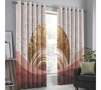 Rideaux Motif Abstrait Feuille d'or Soleil Brun Rosé, Rideaux Occultant Insonorisés Rayures Simples pour Salon Chambre, Rideau Tentures 2 Panneaux Thermique Isolant À Oeillets, 140Lx175H Cm