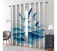Rideaux Motif Mouette Océan - Rideau Occultant Bleue Blanche Vagues, Lot de 2 Rideaux Imprimé, Decoration Chambre Salon Cuisine, Draperies Intérieurs à Oeillets L 140 x H 240 T&YE-2