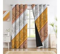 Rideaux Motif Rayures en Cuir 3D Bronze, Rideaux Occultant Insonorisés Motif Botanique Élégant pour Salon Chambre, Rideau Tentures 2 Panneaux Thermique Isolant À Oeillets, 110Lx215H Cm