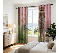 Rideaux Nature Animaux 150L x 280H cm, Rideau Occultant Imprimé Orange Tigre Prairie Galets avec Oeillets, Rideaux Thermiques pour Chambre et Salon Salon, Lot de 2 Décoration de Fenêtre