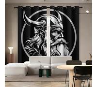 Rideaux Noir L70 x H160 CM 2 Panneaux Draperies Guerrier Viking avec Casque À Cornes Protection UV Occultant D'effet Thermique avec Oeillets Rideau pour Chambre à Coucher Cuisine Salon