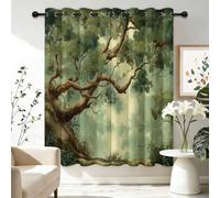 Rideaux Occultant 110L X 215H cm Lot de 2 avec Oeillets, Multicolore Rideau Salon Chambre Cuisine Oriental Paysages Plantes Chênes Feuilles Vertes Rideau Thermique Isolant pour Garçon et Fille