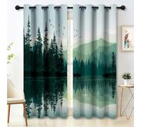 Rideaux Occultant 117L X 137H cm Lot de 2 avec Oeillets, Multicolore Rideau Salon Chambre Cuisine Tradition Nature Paysage Forêt Lac Rideau Thermique Isolant Anti Froid et Chaleur pour Garçon et Fille