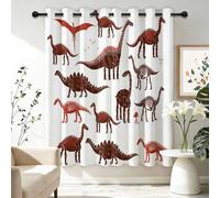 Rideaux Occultant 117L X 230H cm Lot de 2 avec Oeillets, Blanc Rideau Salon Chambre Cuisine Dessin Animé Paléontologie Dinosaures Squelette Rideau Thermique Isolant Anti Froid pour Garçon et Fille