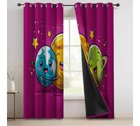 Rideaux Occultant 132L X 240H cm Lot de 2 avec Oeillets, Rouge Violacé Rideau Salon Chambre Cuisine Dessin Animé Corps Célestes Étoiles Planètes Rideau Thermique Isolant Anti Froid pour Garçon Fille