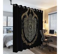 Rideaux Occultant 140L x 260H cm Lot De 2 avec Oeillets, Protection Contre Le Froid et la Chaleur Viking Nordique Mythologique Mystique Bouclier Rideaux Imprimé pour Le Salon Chambre à Coucher Noir