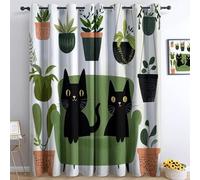 Rideaux Occultant 70L x 160H cm Lot de 2 avec Oeillets, Protection Contre Le Froid et la Chaleur Dessin Animé Botanique Mignon Animaux Chats Rideaux Imprimé pour Le Salon Chambre à Coucher Couleur