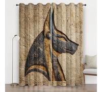 Rideaux Occultant Anubis, Rideau Salon Chambre Motif en Relief, Rideaux Thermique Isolants Mythologie Égyptienne, Anti Bruit Draperies Intérieurs à Oeillets Décoration de Fenêtre, Lot de 2 170x200 L2