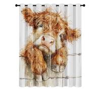 Rideaux Occultant Bovins des Highlands, Rideau Enfants Animaux Mignon pour Salon Chambre, Rideau Thermique Isolant Anti Froid Lot de 2 Panneaux à Oeillets 140L x 200H cm