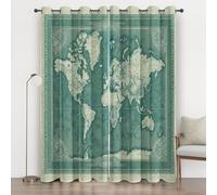 Rideaux Occultant Carte du Monde, Rideau Salon Chambre Carte Vintage, Rideaux Thermique Isolants Géographie, Draperies Intérieurs à Oeillets Décoration de Fenêtre, Lot de 2 280x245 Jl5d12