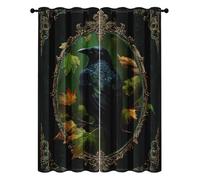 Rideaux Occultant Corbeau 3D Thermique Isolant Anti Froid Corbeau Viking Baroque Tarot Rideau Polyester à Oeillets 2 Panneaux pour Décoration Chambre Salon, 140L X 160H cm