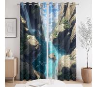Rideaux Occultant Économie d'Énergie Cyan Jaune Anime Tranquillité Nature Paysage Rideau Doux intimité Rideaux Chambre Blackout Curtains pour Chambre d'enfant 117x175 CM (2 Panneaux)