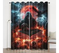 Rideaux Occultant Faucheuse, Rideau Salon Chambre Crâne Fantaisie, Rideaux Thermique Isolants Gothique, Anti Bruit Draperies Intérieurs à Oeillets Décoration de Fenêtre, Lot de 2 300x280 n1L2