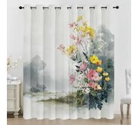 Rideaux Occultant Fleur Aquarelle, Rideaux Peinture Paysage, Rideau Thermique Isolant pour Salon Chambre, Motif Art Moderne, Lot de 2 Décoration de Fenêtre Opaque à Oeillets 140x300 cm LxH JJ13