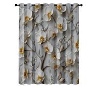 Rideaux Occultant Fleur Blanc 3D 140L X 200H cm, Rideau Moderne Luxe pour Salon Chambre, Rideau Thermique Isolant Anti Froid Lot de 2 Panneaux à Oeillets