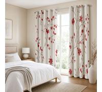 Rideaux Occultant Fleurs Vignes Rouges 117L X 183H cm Lot de 2 Rideau Occultant Thermique Fleurs Orientales, Rideau Oeillets Opaque Draperie Decoration Intérieurs pour Salon et Chambre