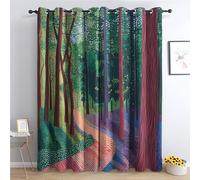 Rideaux Occultant Forêt, Rideau Chemin - Lot de 2 Rideau Fenetre Thermiques à Oeillets avec Motif, Rideaux Intérieurs Imprimé pour Salon Chambre, 140x240 cm (L x H)
