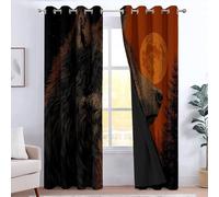 Rideaux Occultant Loup, Rideaux Opaques Forêt Nuit De Lune Loup Solitaire Rideau Thermiques Isolants Anti Chaleur Rideau avec Œillets pour Maison Chambre Salon Fenetre, 2 Panneaux 75L x 166H cm