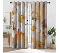 Rideaux Occultant Marron Clair, Thermique Lsolant Decoration Maison Rideaux à Oeillets avec Aquarelle Fleurs Motif - Abstrait Thème Insonorisée Rideau pour Chambre Salon 70L X 240H cm (2 Panneaux)