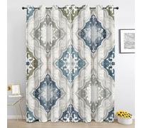 Rideaux Occultant Motif Carreaux Marocains - Lot de 2 Rideaux Fleur Géométrique Bleu Gris - Rideau a Oeillets Thermique Isolant - pour Salon Chambre - 200 x 240 cm Mh801