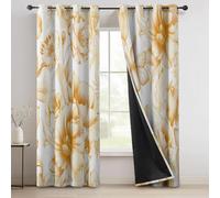 Rideaux Occultant Motif Luxe Fleurs Papillons, Blanc Or Isolant Thermique Rideau à Oeillets - Simplicité Intérieurs Rideaux Décoration pour Chambre Salon Bureau 91.5L X 215H cm (2 Panneaux)