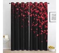 Rideaux Occultant Motif Pétale Fleur Rouge pour Salon - Rideau à Oeillets Romantique pour Chambre - Draperies Intérieurs 2 Panneaux - 140 x 200 cm Do206