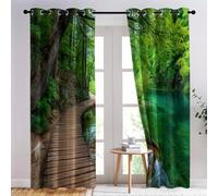 Rideaux Occultant Nature Forêt Promenade en Bois, Vert Lot de 2 Rideau Thermique Isolant Tenture Opaque avec Œillets Draperies Intérieurs pour Salon, Chambre Enfants Fenetre 75 x 166 cm