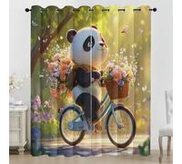 Rideaux Occultant Panda Mignon, Rideaux Fleur Papillon, Rideau Thermique Isolant pour Salon Chambre, Motif Animal de Dessin Animé, Lot de 2 Décoration de Fenêtre Opaque à Oeillets 140x300 cm LxH JJ13