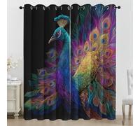 Rideaux Occultant Paon Coloré, Rideaux Paon Fantastique, Rideau Thermique Isolant pour Salon Chambre, Motif Peinture à l'Huile, Lot de 2 Décoration de Fenêtre Opaque à Oeillets 140x245 cm LxH GS14