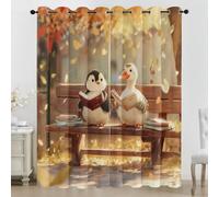 Rideaux Occultant Pingouin Canard, Rideaux Feuilles d'Automne, Rideau Thermique Isolant pour Salon Chambre, Motif Animal Mignon, Lot de 2 Décoration de Fenêtre Opaque à Oeillets 140x245 LxH D37l