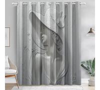 Rideaux Occultant Portrait en Relief Thermique Isolant Anti Froid pour Décoration Salon Chambre Fenêtre Anti Bruit Blanc Gris Clair Rideau Polyester (2 x 140 x 245)