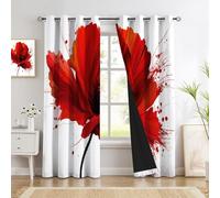 Rideaux Occultant Pour Chambre À Coucher Salon Cuisine Oeillets Isolation Thermique Rideau Coquelicot Rouge Art Abstrait D'Éclaboussures D'Encre Polyester Rideau Fenêtre 140 X 175 Cm, 2 Panneaux