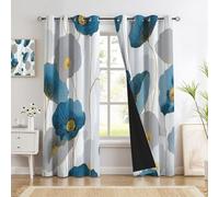 Rideaux Occultant Pour Chambre À Coucher Salon Cuisine Oeillets Isolation Thermique Rideau Motif Coquelicot Élégant Floral Linéaire Polyester Rideau Fenêtre 140 X 260 Cm, 2 Panneaux